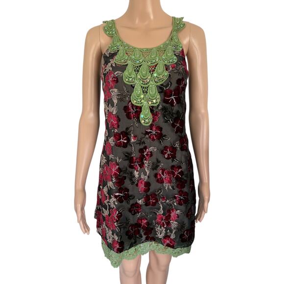 Y2K Young Essence Burnout Velvet Dress S Fairy Grunge Whimsigoth Crochet Floral - Picture 2 of 10